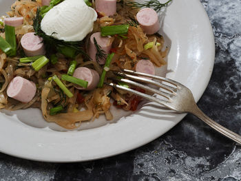 High angle view of food in plate