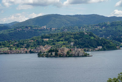 View of orta lake with san giulio island