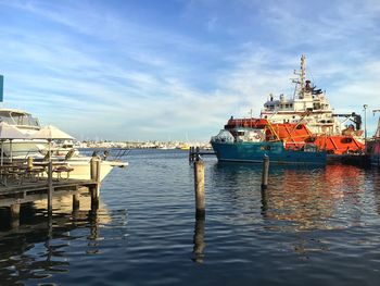 Boats moored at fremantle fishing boat harbour