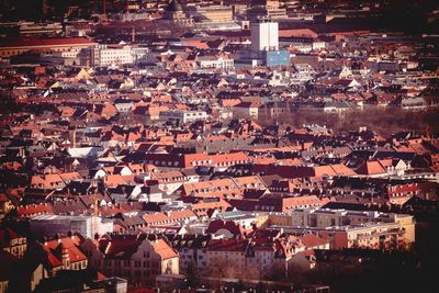 High angle view of buildings in city