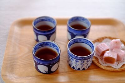 High angle view of coffee on table