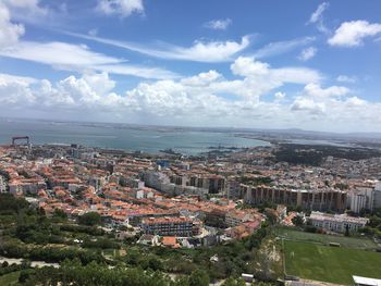 High angle view of townscape against sky