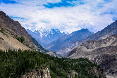 Scenic view of snowcapped mountains against sky