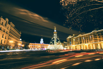 Light trails on city street