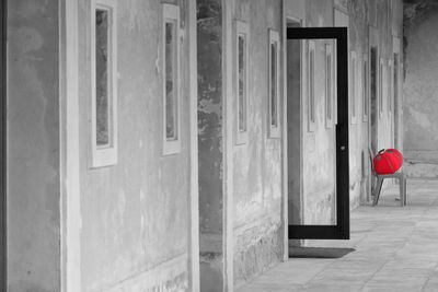 Red closed door of building