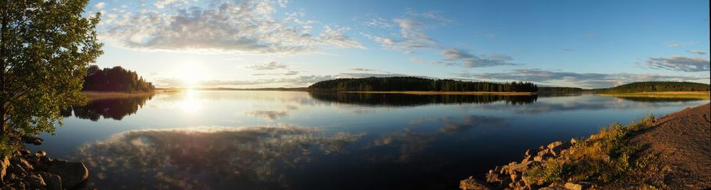 Panoramic view of lake against sky during sunset