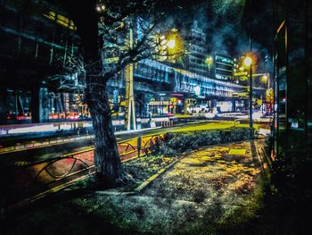 Illuminated buildings in city at night