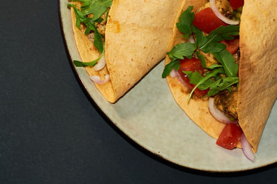 High angle view of food in plate