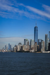 Buildings by sea against sky