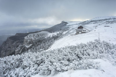 Scenic view of snowcapped landscape against sky