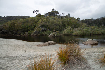 Scenic view of lake against sky