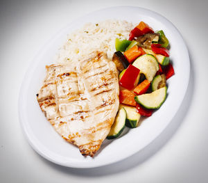 High angle view of salad in plate on table