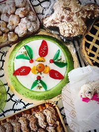 High angle view of cake on table