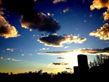 Low angle view of silhouette trees against sky at sunset