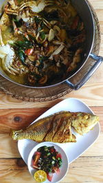 High angle view of meal served in bowl