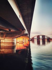 Bridge over river against sky during sunset