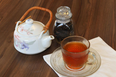 High angle view of tea cup on table