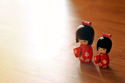 High angle view of toys on table at home