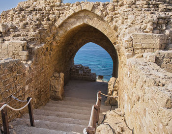 The ruins of the ancient fortress of apollonia arsuf on the shores of the mediterranean sea, israel