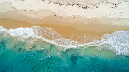 Aerial view of the sandy beach and ocean in zanzibar