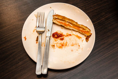 High angle view of bread in plate on table