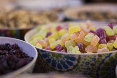 Close-up of multi colored fruits in bowl