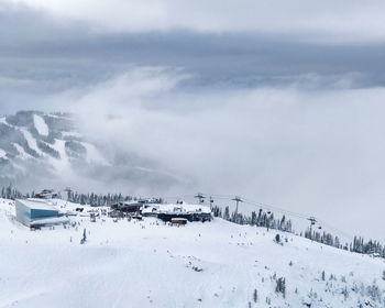 Scenic view of snow covered mountains against sky