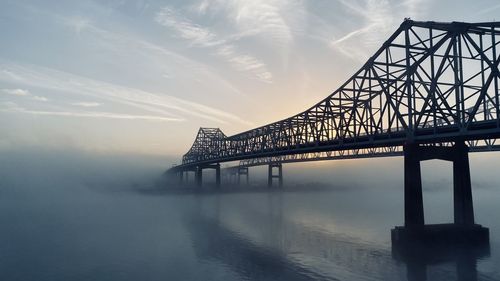 Bridge over river against sky during sunset