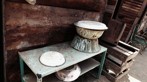 High angle view of old tea cup