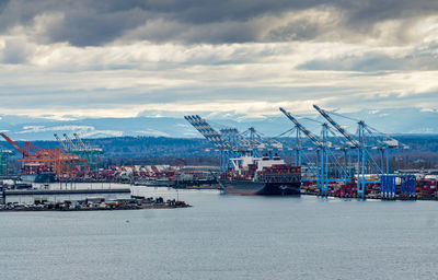 Clouds hand over the port of taocme in washington state.