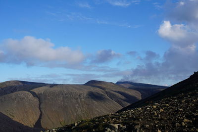 Panoramic view of volcanic landscape against sky