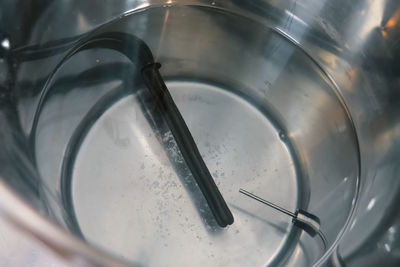 High angle view of water in container