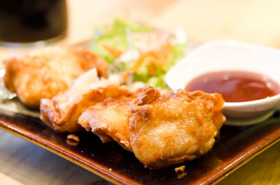 Close-up of served food in plate