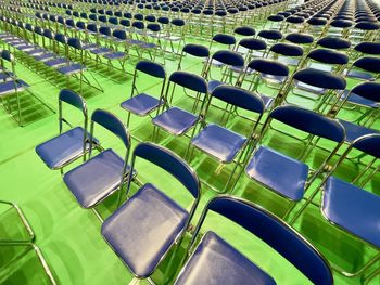 High angle view of empty chairs