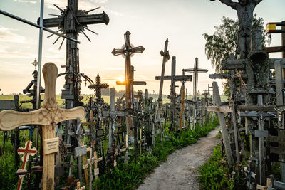 Panoramic view of cemetery against sky