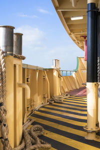 Markings on boat against sky during sunny day