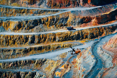 High angle view of gold and copper quarry in summer