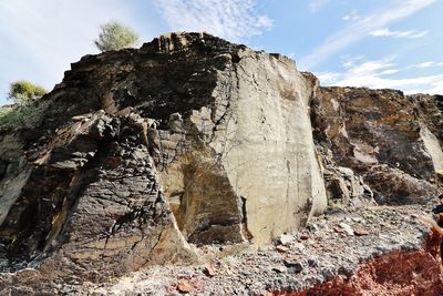 Low angle view of rock formation against sky