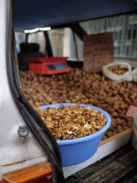 High angle view of walnuts for sale at market