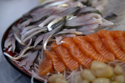 High angle view of fish in plate