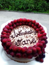 Close-up of strawberry cake