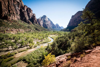 Scenic view of mountains against clear sky