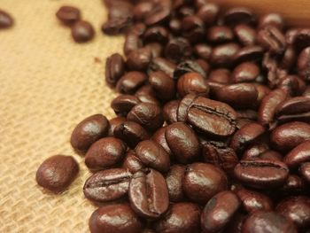 High angle view of coffee beans on table