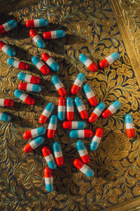 High angle view of pills