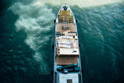 High angle view of ship in sea