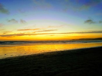 Scenic view of beach against sky during sunset