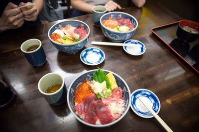 High angle view of food on table