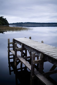 Pier over lake against sky