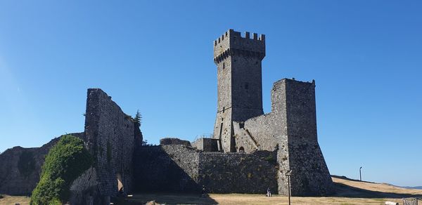 Low angle view of historic building against blue sky