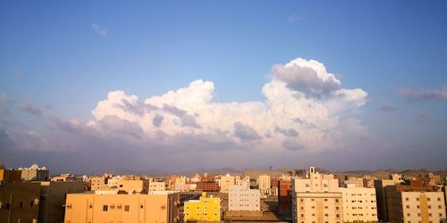 High angle view of buildings against sky